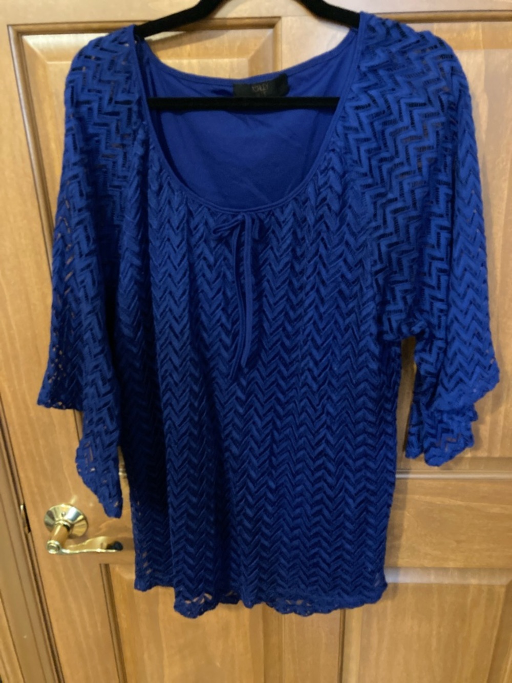 Ashley Blue Royal Blue Crochet-Style Women's Top